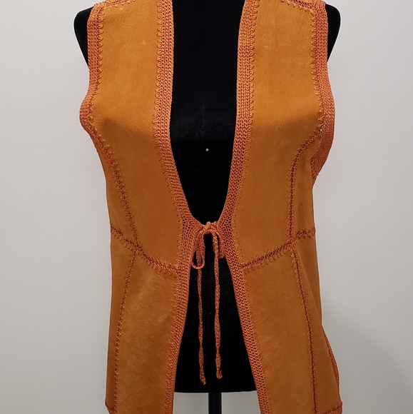 Vintage Patchwork crochet Suede fully lined pants with vest size 8 - Picture 2 of 7